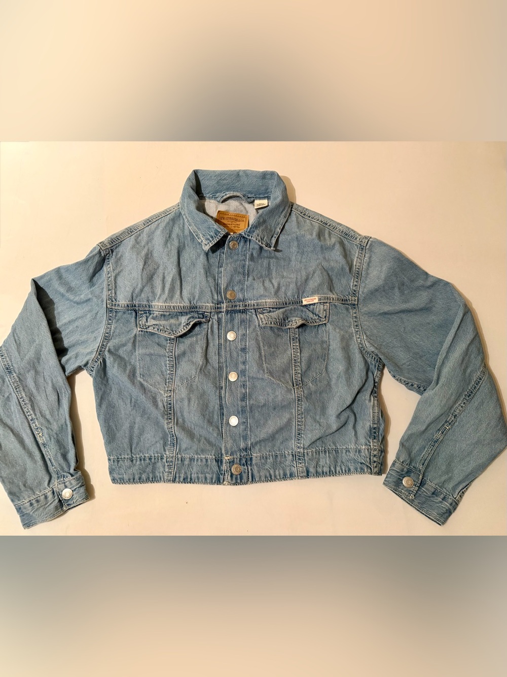 Levi Strauss Signature Blue Jean Denim Cropped Jacket Size M Women’s Crop Top